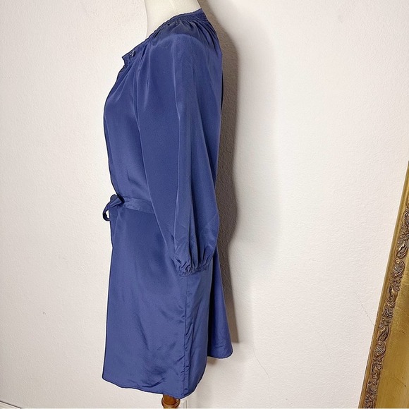 Tucker Classic Navy Blue Silk Tie Waist Elasticated Neckline Dress Size Medium - Picture 5 of 10